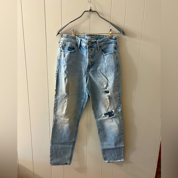 Old Navy Light Blue Distressed Jeans Power slim Straight High Rise Womens - Picture 1 of 11